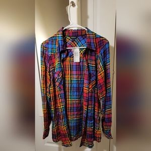 TORRID Celebrate Love Rainbow Plaid  challis Button Down shirt size 1X